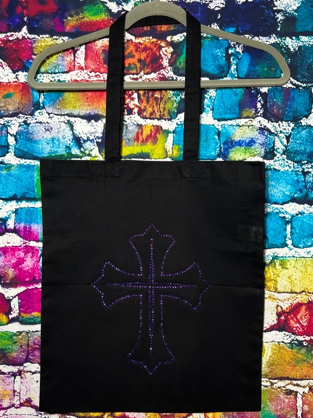 Purple Cross Rhinestone Tote Bag [33R]